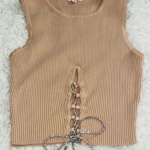 Diamond Laced Tan Crop Top (Size: S)